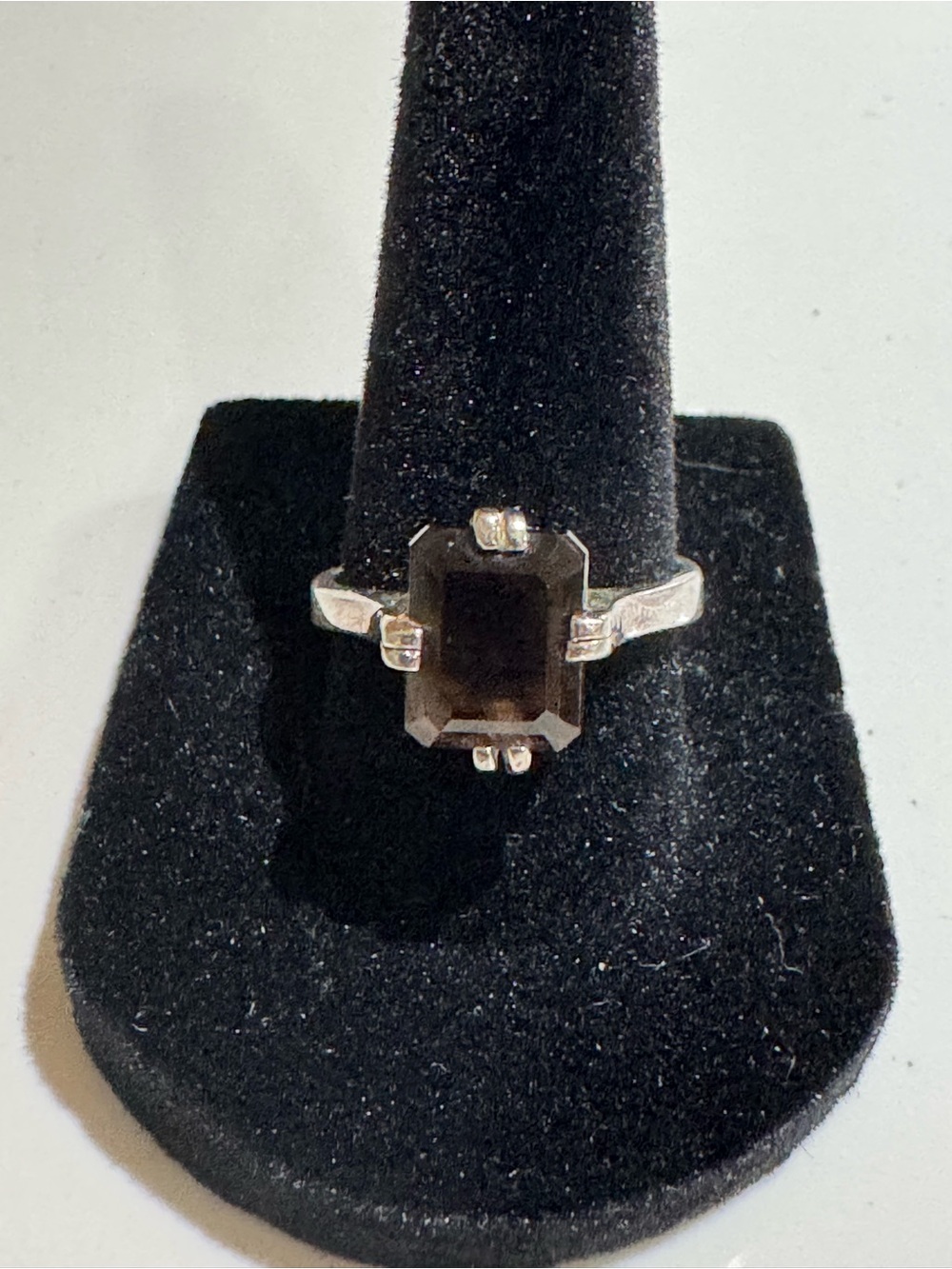 Sterling Silver Emerald Cut Smoky Quartz Ring